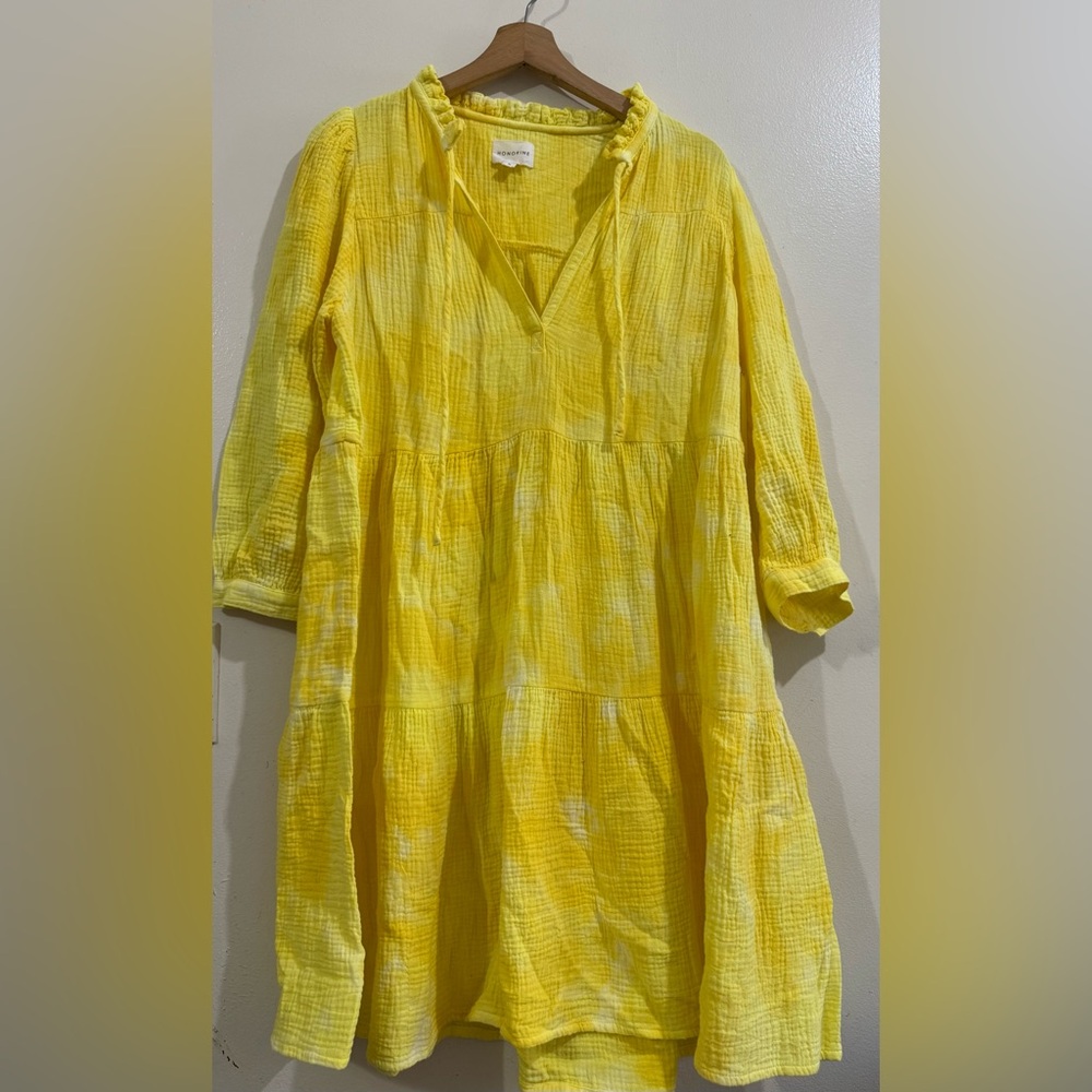 Honorine Bright Yellow Tiered V-Neck Tunic Dress